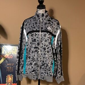 Vintage Enyce Gray Floral Bomber Jacket with Teal Highlights. Size M